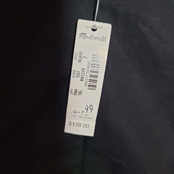 NWT Madewell Puff Sleeve Drop Waist Lightweight Cotton Midi Dress Black size 2 - Picture 5 of 10